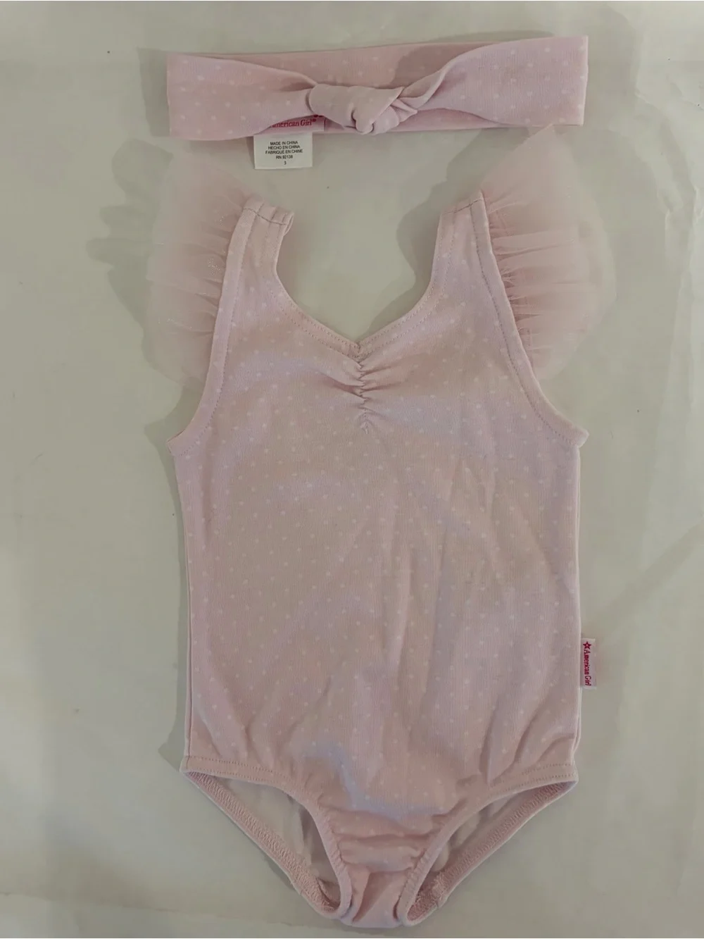 American Girl Bitty Baby Light Pink Polka Dot Leotard with Headband